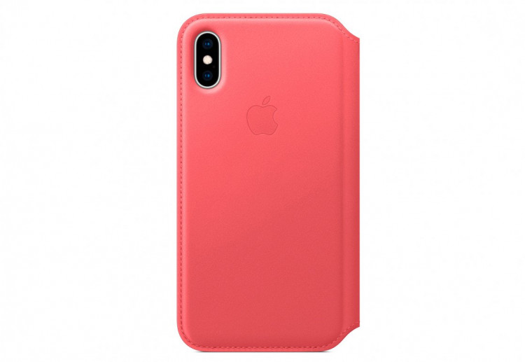 Чехол Apple Leather Folio для iPhone XS, «розовый пион»